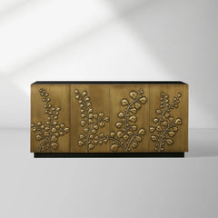 Etasha Wood Sideboard with Brass Panels Media Console TV Cabinet luxury Dining Entryway Buffet Table