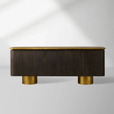 Neira Charred Walnut Sideboard with Aged Brass Legs Buffet Table Mid-Century Modern Living Room Entryways Cabinet