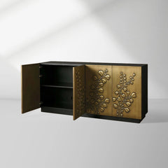 Etasha Wood Sideboard with Brass Panels Media Console TV Cabinet luxury Dining Entryway Buffet Table