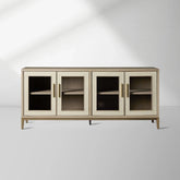 Malone leather Panels Sideboard Glass Doors Buffet Table Oak Wood Living Room Entryways Cabinet