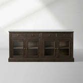 Kensington Marble Top Sideboard Wood Buffet Storage Entryways Side Cabinet With Glass Doors