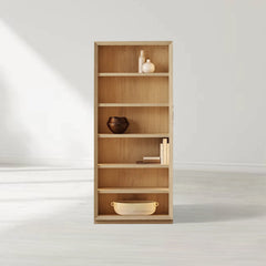 Nason Modular Bookcase Oak Wood Tall Display Cabinets with LED Lighting