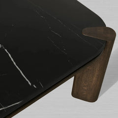 Pyet Marble Coffee Table Oak Wood Base Cocktail Table Elegance Living Room Center Tea Table