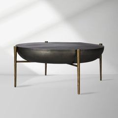 Donovan Cast Aluminum Coffee Table Round Living Room Cocktail Table Metal Top Center Tea Table