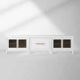 Rowan Drawers TV Stand Sideboard with Glass Doors Wood Entryways Cabinet Media Console