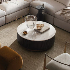 Finnley Round Coffee Table Stone Top Sofa Center Tea Table with Brass Base