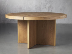 Mihaela Wood Oak Round Dining Table Wine Barrel Inspired Finish