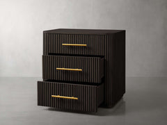 Finnley Wood Nightstand Three Drawers Chest Reeded Nightside Table