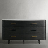 Danny Wood Six-Drawer Dresser with Marble Top Chest Of 6 Drawers Storage Cabinet