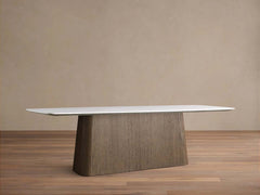 Saint Germain Natural Stone Marble Dining Table with Wood Toulouse Base