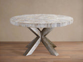 Petra Round Dining Table Inlay Splicing Tabletop with Iron Base