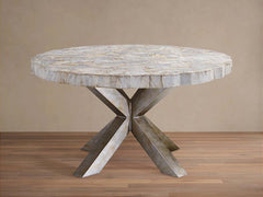 Petra Round Dining Table Inlay Splicing Tabletop with Iron Base