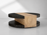 Modern Sculptural Guanacaste Wood & Oxidized Steel Round Coffee Table