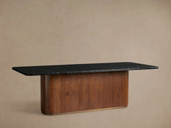 Caden Black Marquina Stone Top Dining Table American Walnut Wood Base