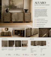 Alvaro Raw Wood Stumps Tabletop Sideboard Aluminum Buffet Table Living Room Entryways Cabinet