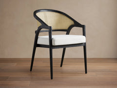 Aimee Oak Wood Dining Side Chair Rattan Cane Dining Chair Midcentury Living Room Chairs with Upholstered