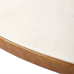 Beaumont Round Sandstone Dining Table – Gilded Iron, Seats 4–6