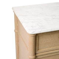 Marble Top Buffet Sideboard, 75" Oak Carrara Brass Pulls