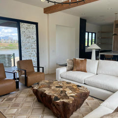 Clayhill Irregular Shape Coffee Table Petrified Wood Cocktail Table Unique Sofa Center Tea Table