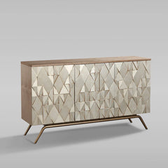 Origami Luxury 3-Door Sideboard Geometric Champagne Finish Buffet Cabinet