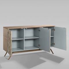 Origami Luxury 3-Door Sideboard Geometric Champagne Finish Buffet Cabinet