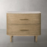 Danny Closed Nightstand Marble Top Bedside Table Brass Pulls Two-Drawer Chest