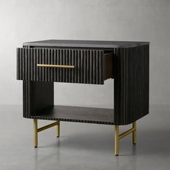 Finnley Open Nightstand Natural Stone Top Bedside Table Wood Bedroom Cabinet