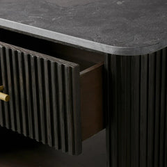 Finnley Open Nightstand Natural Stone Top Bedside Table Wood Bedroom Cabinet