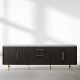 Finnley Marble Top Sideboard Wood Bluestone Top Buffet Cabinet with Drawers