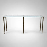 Sculptural Antique Brass Console Table with Hammered Metal Finish and Acrylic Top
