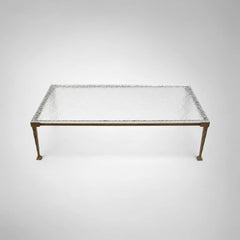 Sculptural Antique Brass Metal Coffee Table with Acrylic Top