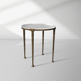 Sculptural Antique Brass Side Table with Hammered Metal Frame and Acrylic Top