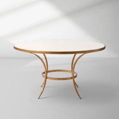 Beaumont Round Sandstone Dining Table – Gilded Iron, Seats 4–6