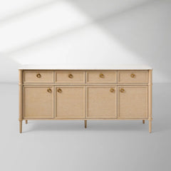 Marble Top Buffet Sideboard, 75" Oak Carrara Brass Pulls