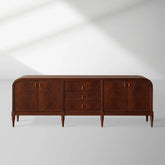 Frances Curved Mahogany Sideboard with Drawers and Brass Hardware