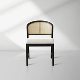Aimee Oak Wood Dining Side Chair Rattan Cane Back Dining Chair Midcentury Living Room Chairs with Upholstered
