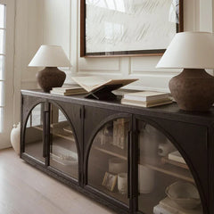 Hattie Solid Oak Sideboard Vintage Arched Buffet Storage Cabinet