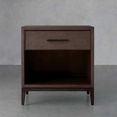 Malone Solid Wood Open Nightstand Shagreen Leather Bedside table With Drawers