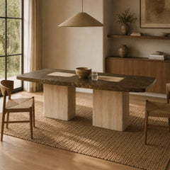 Marea Guanacaste Wood Rectangle Dining Table in Oxidized Aluminum