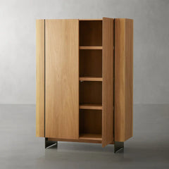 Mihaela Oak Wood Tall Cabinet Wine Barrel Inspired