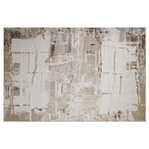 Puxina Layered Block Abstract Neutral Area Rug with Vintage Wabi-Sabi Paper Rubbing Style Carpet