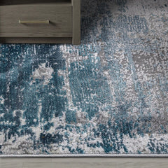 Torino Layered Brushfield Blue Grey Area Rug Retro & Relaxed Feel Carpet Modern Vintage Distressed Style