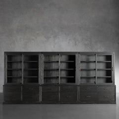 Tremont Large Modular Tall Cabinets Solid Wood Bookcases with Sliding Glass Doors