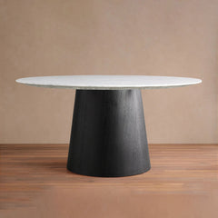 Saint Germain Round Marble Top Dining Table With Wood Toulouse Base