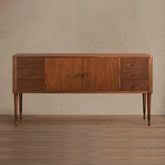 Ross Mid-Century Six Drawers Sideboard Buffet Table Walnut Wood Living Room Entryways Cabinet