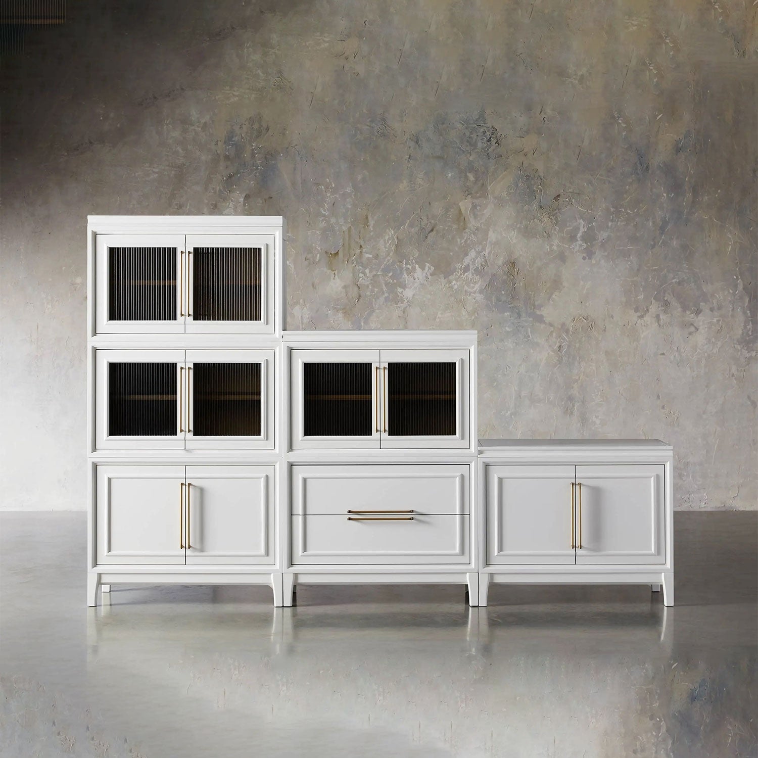 Rowan Wood Modular Wall Unit Mahogany Storage Cabinet with Reeded Glas ...