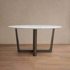 Saint Germain Round Marble Stone Dining Table with Rennes Metal Base