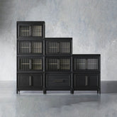 Rowan Modular Wall Unit Storage Tall Display Cabinet Wood Bookcase with Glass Door