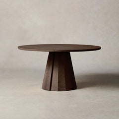 Brank Wood Round Dining Table With Faceted Cone Base