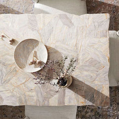 Petra Rectangle Dining Table marble & Petrified Wood Top with Iron Base